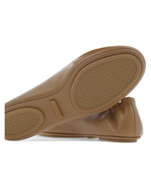 Tory Burch Brown Minnie Travel Ballet With Metal Logo