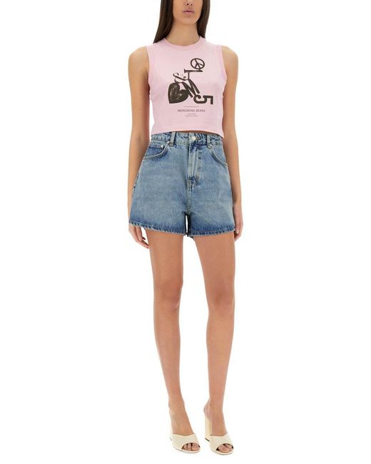Moschino Blue Cropped Top With Print