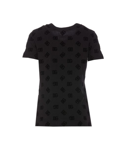 Dolce & Gabbana Black Jersey T-Shirt With All-Over Flocked Dg Logo