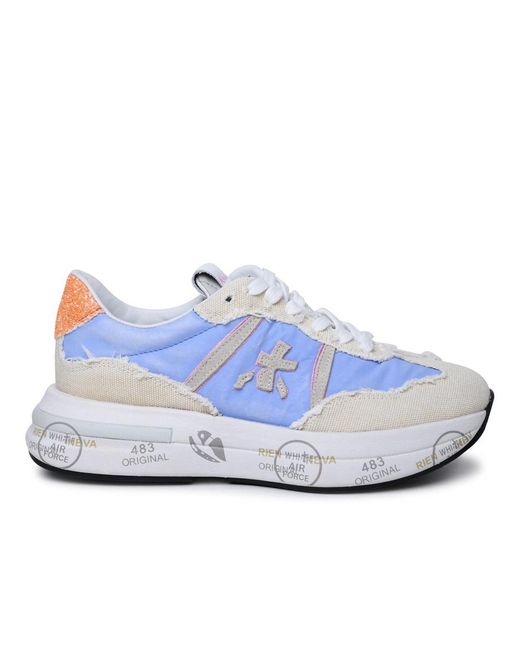 Premiata Blue 'Cassie' Lear And Nylon Sneakers