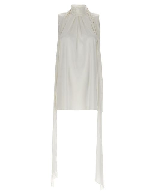 DI.LA3 PARI' White Long Sash Silk Top