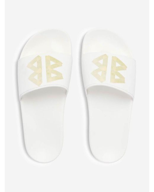 Balenciaga White Slide Logo Flip Flops for men