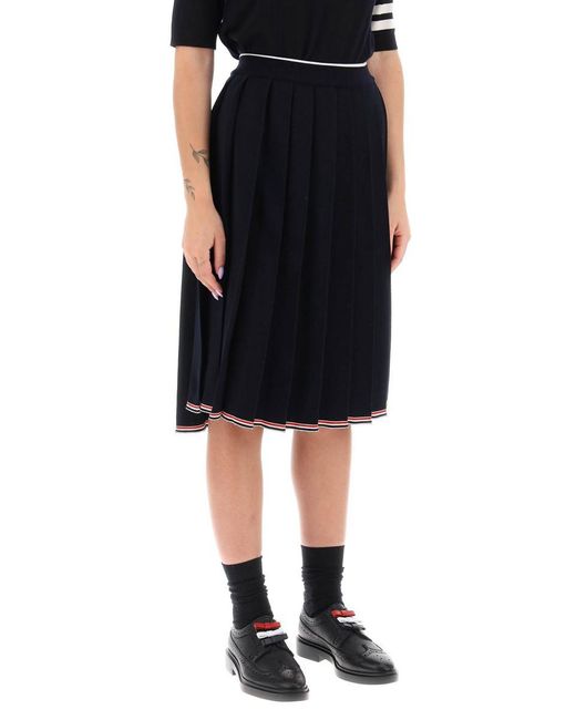 Thom Browne Blue Knitted Pleated Midi Skirt