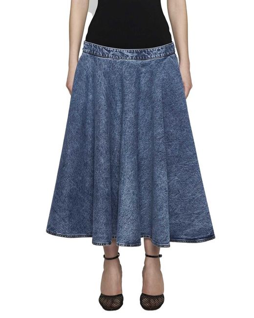 Alaïa Blue Denim And Knit Midi Skirt