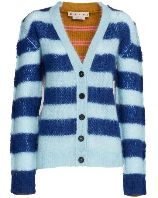 Marni Striped Cardigan in Blue | Lyst