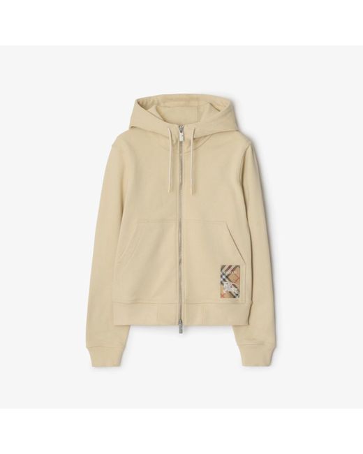 Burberry Natural Check Label Cotton Zip Hoodie