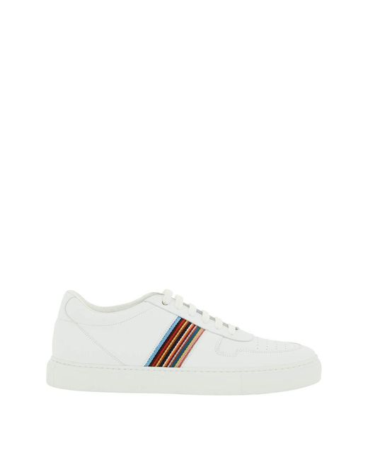 Paul Smith White Artist Stripes Leather Sneakers for men