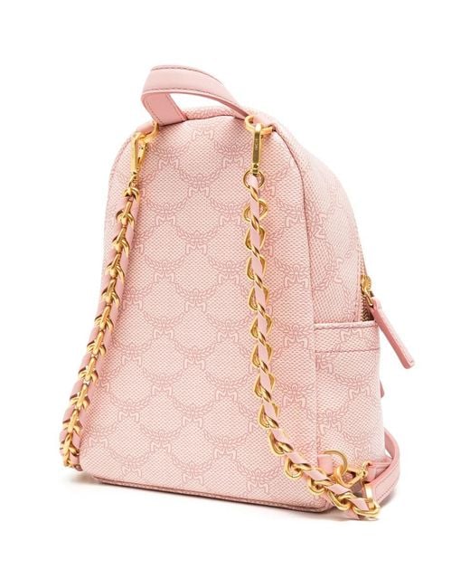 MCM Pink Small Stark Lauretos Monogram Backpack
