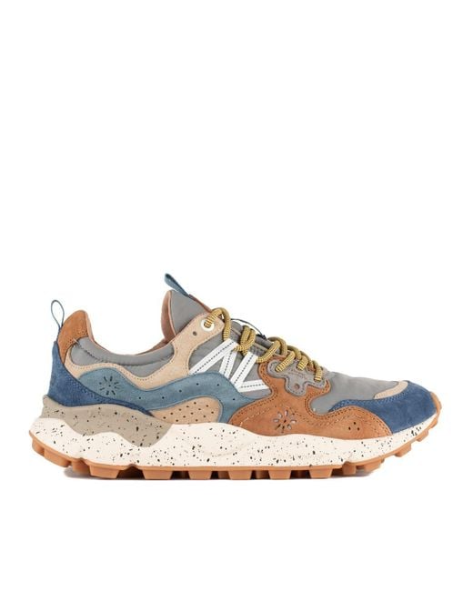 Flower Mountain Blue Yamano 3 Uni Sneakers In Suede And Technical Fabric Grey for men