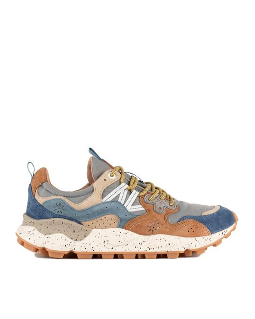 Flower Mountain Blue Yamano 3 Uni Sneakers In Suede And Technical Fabric Grey for men