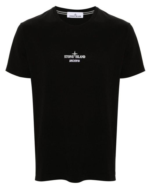 Stone Island Black Archivio Embroidered Logo-print Cotton-jersey T-shirt for men
