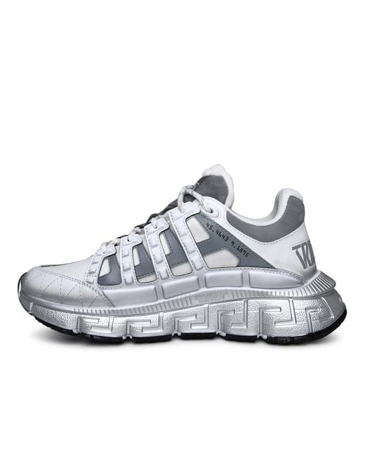 Versace Gray White Leather Blend Sneakers for men