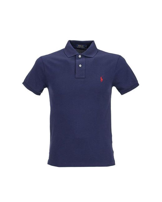 Polo Ralph Lauren Men's Blue Slim Fit Mesh Polo Shirt