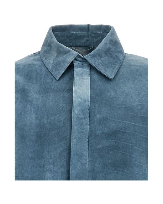 Arma Light Blue Shirt With Hidden Fastening In Suede Man for men