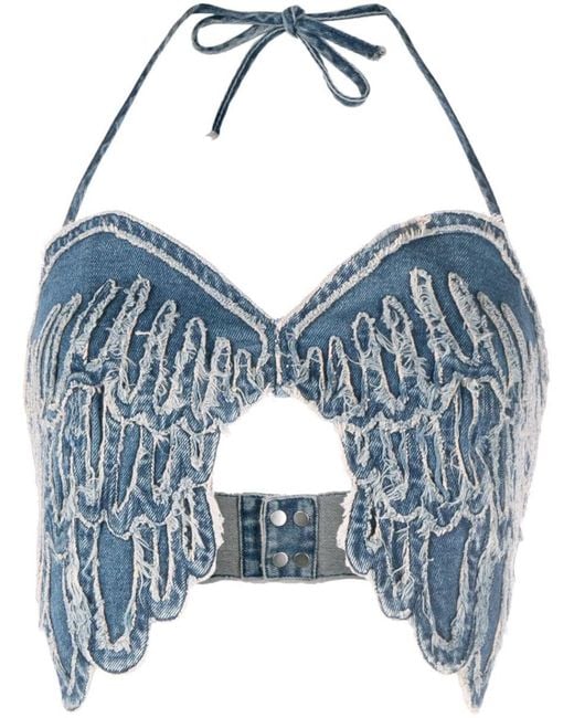 Blumarine Blue Embroidered Wings Denim Top - Women's - Cotton/elastane