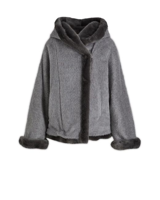 Alberta Ferretti Gray Oversized Hooded Jacket