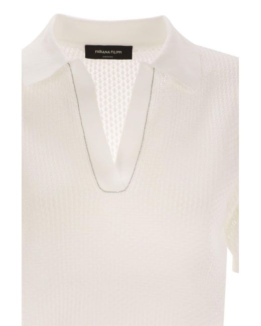 Tシャツ・カットソー FABIANA FILIPPI Polo shirt with diamond thread Fabiana Filippi Polo Shirt With Diamond Thread In Beige