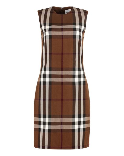 Burberry Brown Exploded Check Motif Sheath Dress