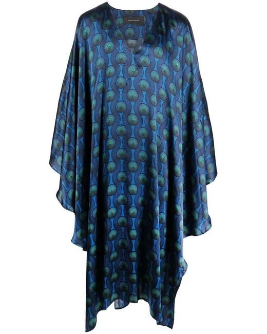 OZWALD BOATENG Blue Printed Silk Kaftan for men