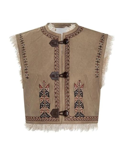 Isabel Marant Brown Clemencia Suede Short Vest With Shearling Lining