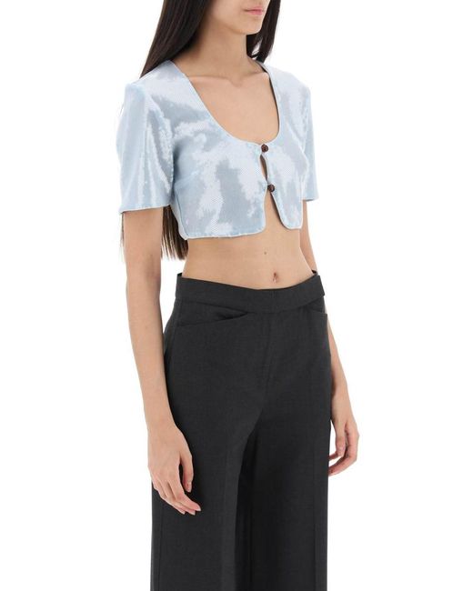 Ganni Blue Sequin Cropped Top