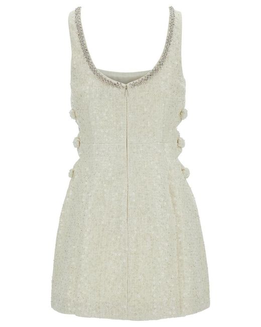 Self-Portrait White Mini Ivory Dress With Bows And Cut-out In Tweed Woman