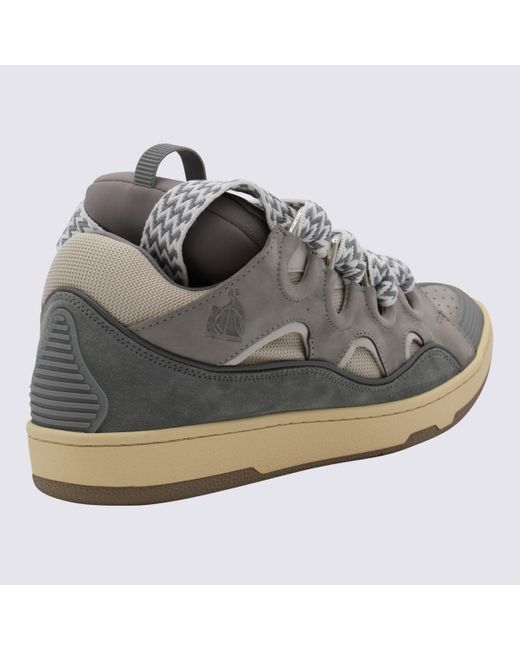 Lanvin Gray Grey Leather Curb Sneakers for men