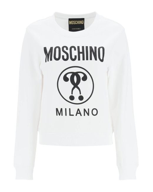 Moschino Cotton Double Question Mark Sweatshirt in White | Lyst Canada