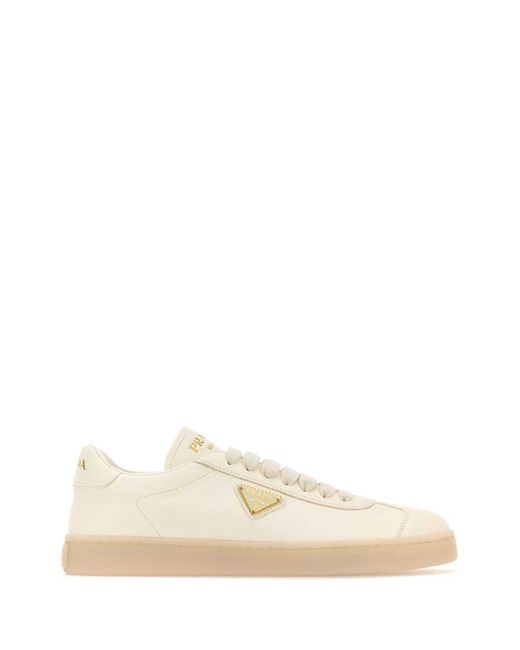 Prada Natural Ivory Leather Downtown Sneakers