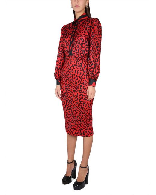 Dolce & Gabbana Red Silk Twill Shirt With Leopard And Zebra Print
