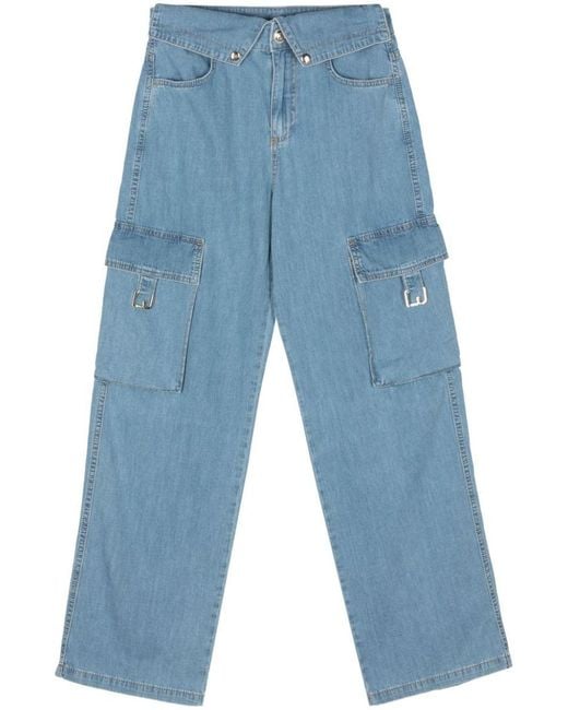 Liu Jo Blue Straight Cotton Jeans With Cargo Pockets