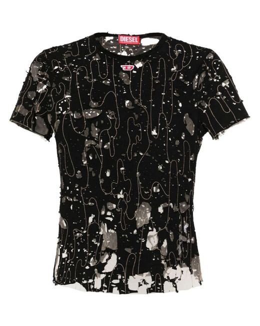DIESEL Black T-Uncyna Tulle T-Shirt With Destroyed Jersey
