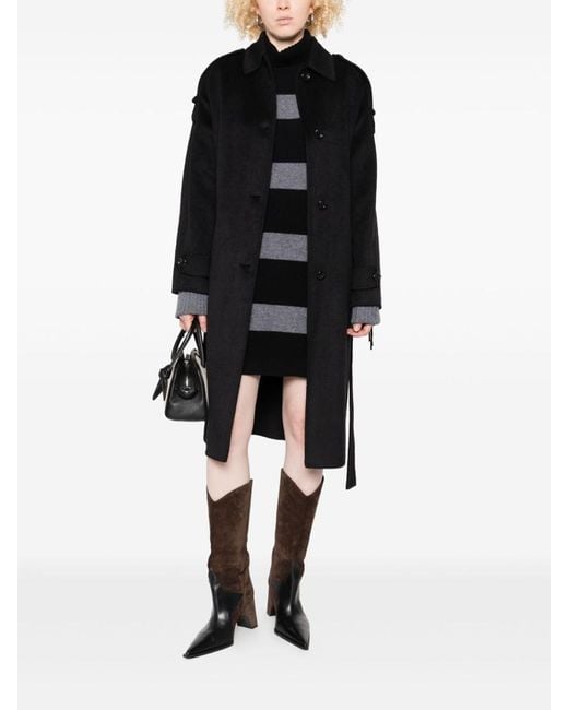 Liu Jo Black Long Coat With Fringes