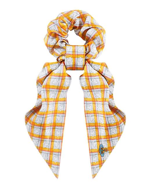 Vivienne Westwood White Scrunchie With Check Motif With Orb All-Over And Orb Patch On The Front
