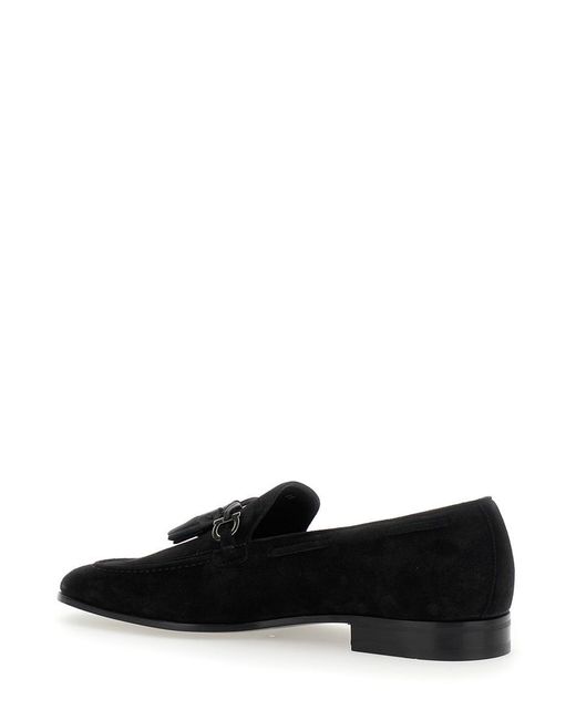 Ferragamo Black 'Besile 2' Loafers With Gancini And Cord Detail for men