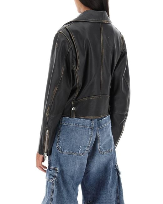 DIESEL Black 'l-edmea' Lamb Leather Biker Jacket