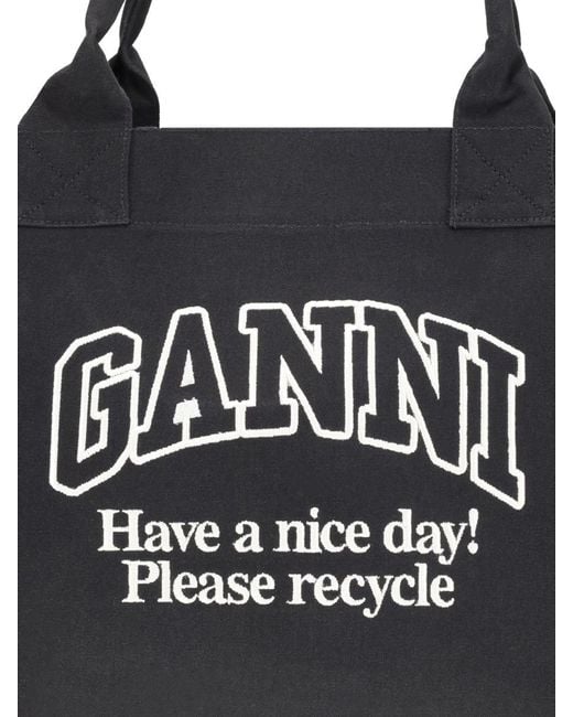 Ganni Black Xxl Canvas Tote Bag