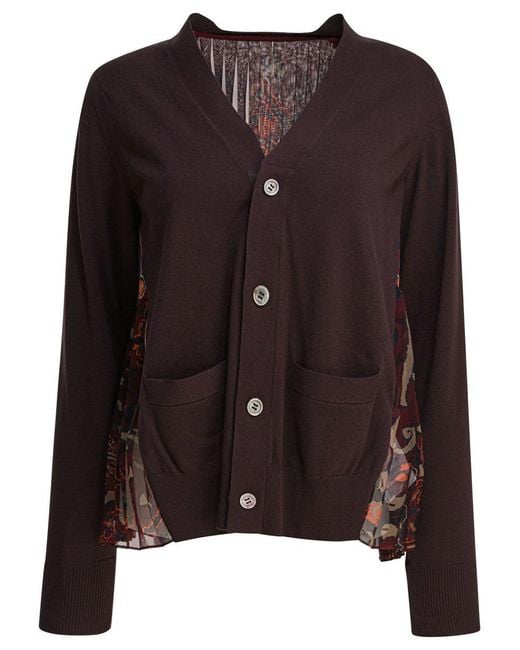 Sacai Black Cardigan With Floral Print