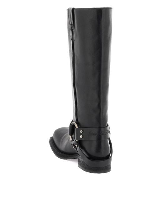 Acne Black Leather Biker Boots In