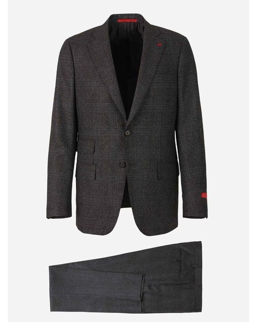 Isaia Black Check Motif Suit for men