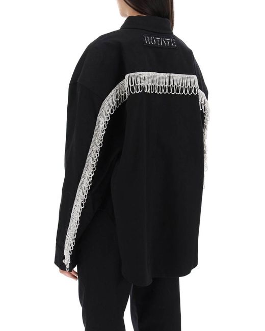 ROTATE BIRGER CHRISTENSEN Black Overshirt With Crystal Fringes