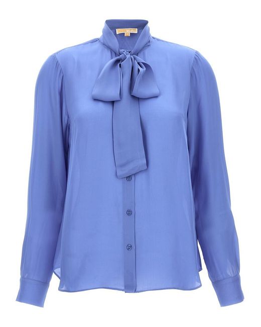 MICHAEL Michael Kors Blue Pussy Bow Blouse Shirt, Blouse