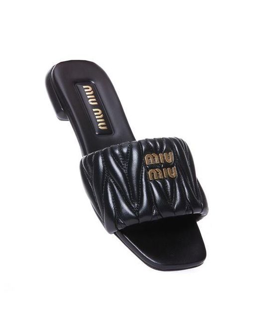 Miu Miu Black Matelasse' Sandals