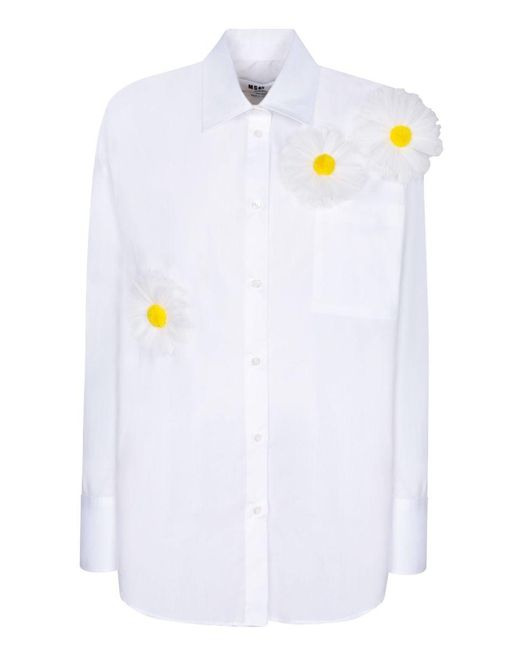 MSGM White Shirt With Daisies