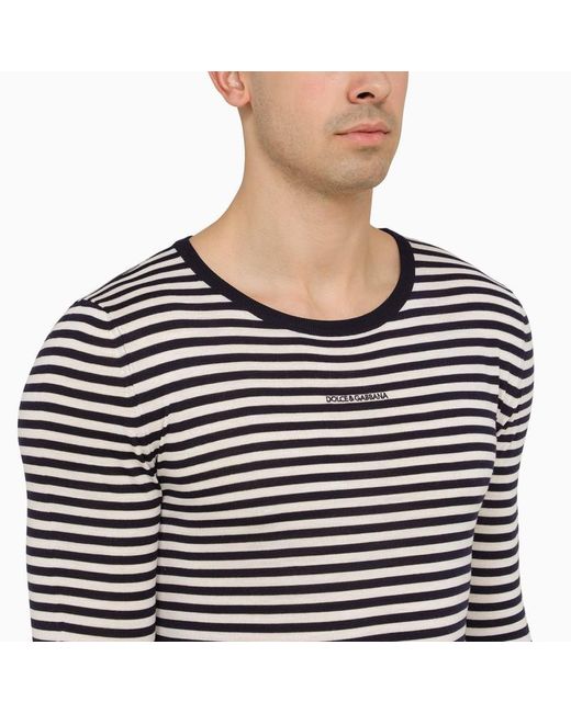 Dolce & Gabbana White Dolce&Gabbana And Striped Long-Sleeved Jersey for men