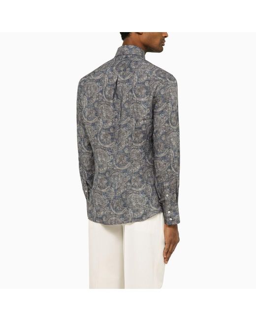 Brunello Cucinelli Gray Linen Shirt With Paisley Print for men