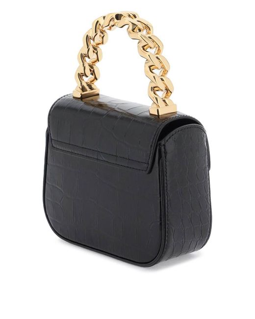 Versace Black Croco-embossed Leather 'la Medusa' Mini Bag