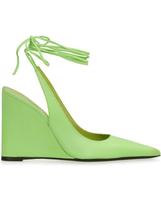 By Far Green Vaughn Leather Pointy-toe Slingback