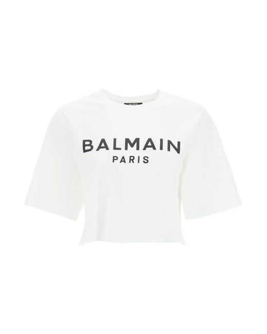 Balmain White Logo Print Boxy T-Shirt