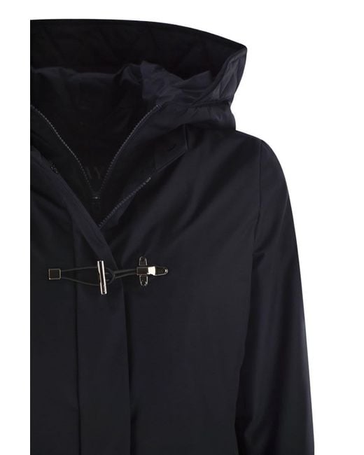 Fay Black Technical Gabardine Toggle Coat